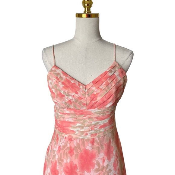 Loft Y2K Pink Floral Spaghetti Straps 100% Silk Babydoll Dress Size 0 Fairy - Picture 4 of 7